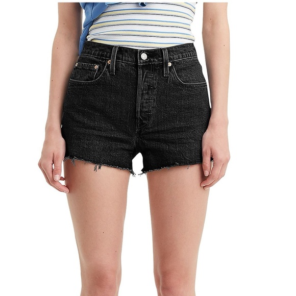 Levi’s 501 high rise button fly distressed black shorts size 25 - Picture 1 of 10